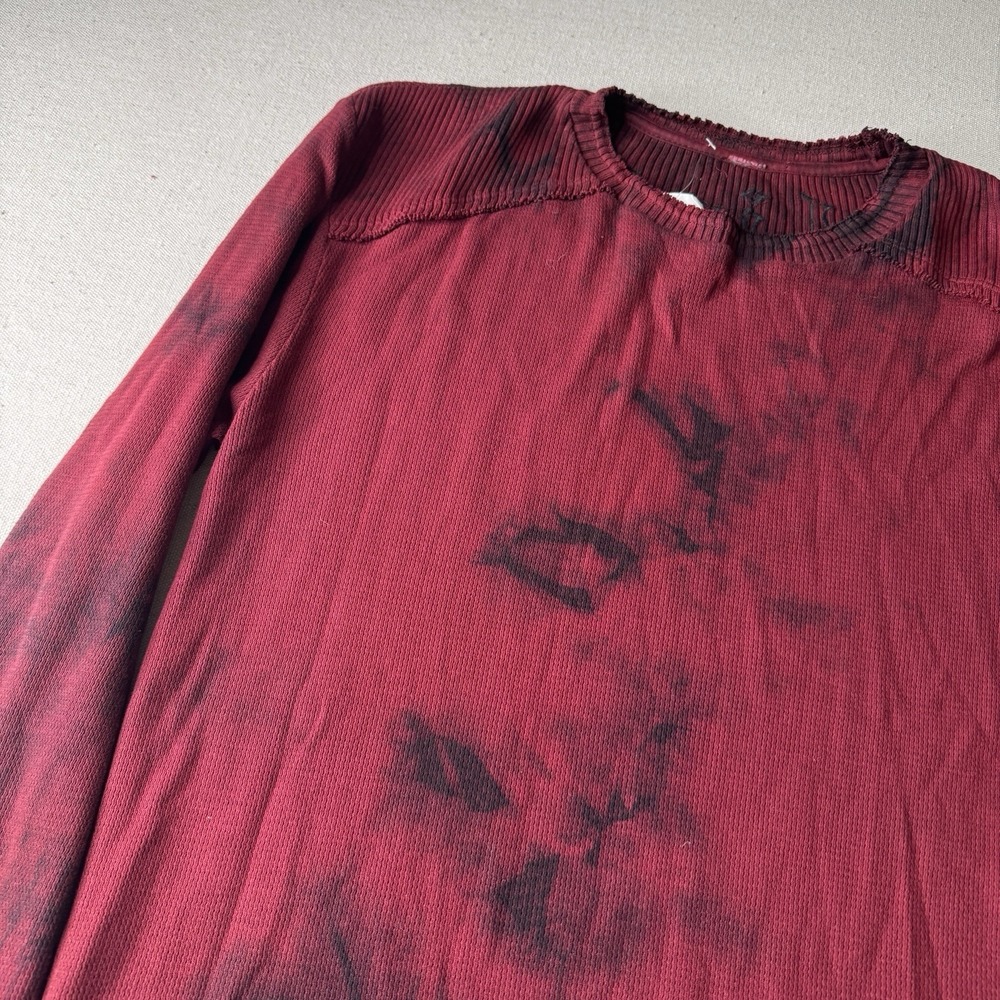 Affliction Mens Large Thermal Long Sleeve Shirt Burgundy Black Tie‎ Dye Waffle